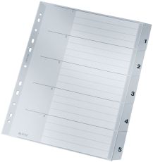 Leitz 1283 Zahlenregister - 1-5, PP, A4 Überbreite, 5 Blatt, grau