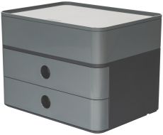 HAN SMART-BOX PLUS ALLISON – kompakte Design-Schubladenbox mit 2 Schubladen und Utensilienbox mit Deckel, granite grey, 1100-19