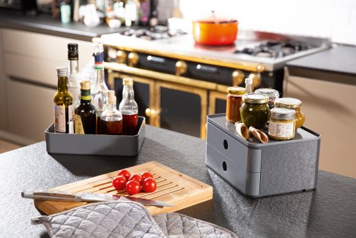 HAN SMART-BOX PLUS ALLISON – kompakte Design-Schubladenbox mit 2 Schubladen und Utensilienbox mit Deckel, granite grey, 1100-19