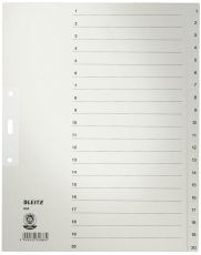 Leitz 1234 Zahlenregister - 1-20, Papier, A4 Überbreite, 20 Blatt, grau