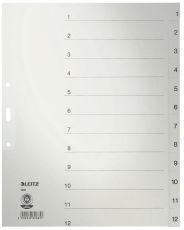Leitz 1233 Zahlenregister - 1-12, Papier, A4 Überbreite, 12 Blatt, grau