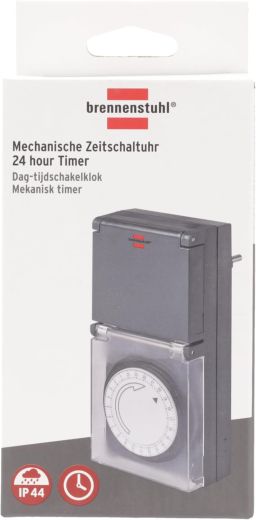 Brennenstuhl 1506460 Zeitschaltuhr MZ 44, mechanische Timer-Steckdose (Tages-Zeitschaltuhr, IP44 geschützt, mit erhöhtem Berührungsschutz & Schutzabdeckung) grau
