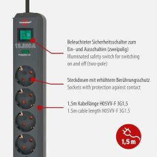 Brennenstuhl 1158820315 Eco-Line 13.500A Überspannungsschutz-Steckdosenleiste 3-fach anthrazit 1,5m H05VV-F 3G1,5