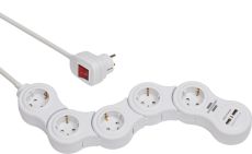 Brennenstuhl 1155350210 Vario Power Steckdosenleiste mit USB-Ladefunktion 5-fach weiß, 1,4m H05VV-F 3G1,5