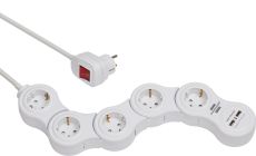 Brennenstuhl 1155350210 Vario Power Steckdosenleiste mit USB-Ladefunktion 5-fach weiß, 1,4m H05VV-F 3G1,5