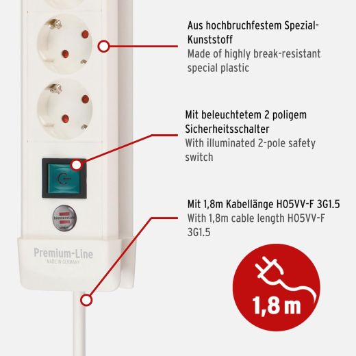 Brennenstuhl 1952240100 Steckdosenleiste Premium-Line, 4-fach