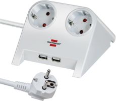 Brennenstuhl 1153520222 Tischsteckdose Desktop-Power, 2-fach, 2 x USB (Tischsteckdose mit 1,8m Kabel, Mehrfachsteckdose mit Gummifüßen und 2-Fach USB) weiß poliert [Energieklasse B]