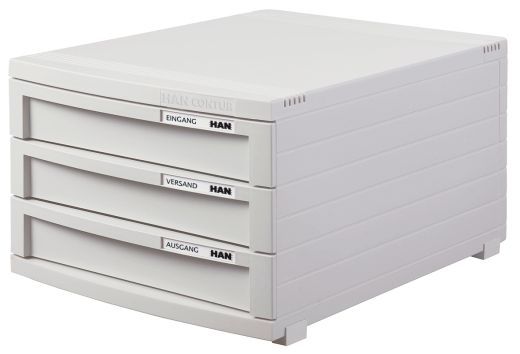 HAN Schubladenbox CONTUR – modernes und modular erweiterbares Schubladensystem, mit 3 geschlossenen Schubladen bis Format DIN B4, lichtgrau, 1503-11