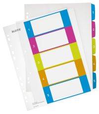 Leitz 1241 Register Serie WOW - 1-5, A4 Überbreite, PP, 5 Blatt, farbig