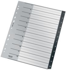 Leitz 1209 Ordnerregister Recycle - 1-12, A4 extra breit, PP, 12 Blatt, schwarz
