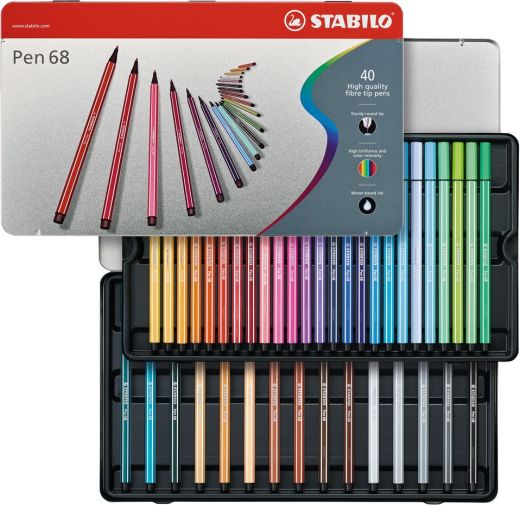 Premium-Filzstift - STABILO Pen 68 - 40er Metalletui - mit 40 verschiedenen Farben