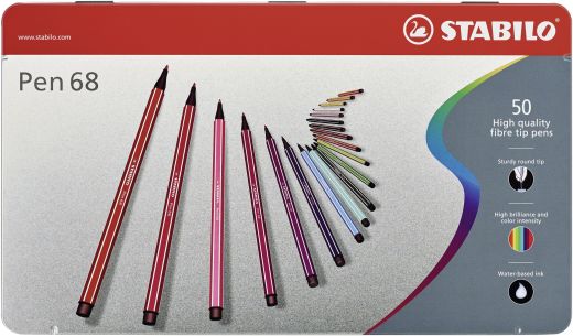 Premium-Filzstift - STABILO Pen 68 - 50er Metalletui - mit 46 verschiedenen Farben