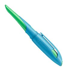 Ergonomischer Schulfüller für Linkshänder mit Standard-Feder M - STABILO EASYbirdy in himmelblau/grasgrün - Einzelstift - inklusive Patrone - Schreibfarbe blau (löschbar)