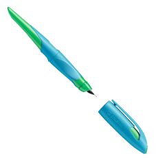 Ergonomischer Schulfüller für Linkshänder mit Standard-Feder M - STABILO EASYbirdy in himmelblau/grasgrün - Einzelstift - inklusive Patrone - Schreibfarbe blau (löschbar)