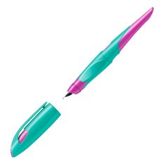 Ergonomischer Schulfüller für Rechtshänder mit Standard-Feder M - STABILO EASYbirdy in türkis/neonpink - Einzelstift - inklusive Patrone - Schreibfarbe blau (löschbar)