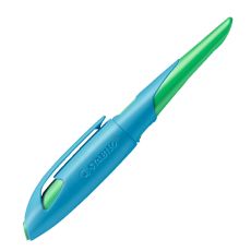 Ergonomischer Schulfüller für Rechtshänder mit Standard-Feder M - STABILO EASYbirdy in himmelblau/grasgrün - Einzelstift - inklusive Patrone - Schreibfarbe blau (löschbar)