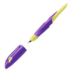 Ergonomischer Schulfüller für Rechtshänder mit Standard-Feder M - STABILO EASYbirdy in violett/gelb - Einzelstift - inklusive Patrone - Schreibfarbe blau (löschbar)