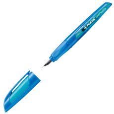 Schulfüller mit Linkshänder-Feder L - STABILO EASYbuddy in dunkelblau/hellblau - Schreibfarbe blau (löschbar) - Einzelstift - inklusive Patrone