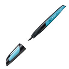 Schulfüller mit Standard-Feder M - STABILO EASYbuddy in schwarz/himmelblau - Schreibfarbe blau (löschbar) - Einzelstift - inklusive Patrone