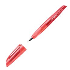 Schulfüller mit Anfänger-Feder A - STABILO EASYbuddy in koralle/rot - Schreibfarbe blau (löschbar) - Einzelstift - inklusive Patrone
