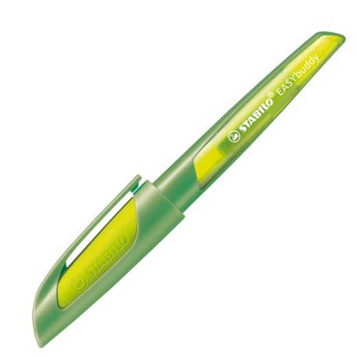 Schulfüller mit Linkshänder-Feder L - STABILO EASYbuddy in limette/grün - Schreibfarbe blau (löschbar) - Einzelstift - inklusive Patrone