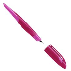 Ergonomischer Schulfüller für Linkshänder mit Anfänger-Feder A - STABILO EASYbirdy in beere/pink - Einzelstift - inklusive Patrone - Schreibfarbe blau (löschbar)