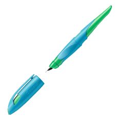 Ergonomischer Schulfüller für Rechtshänder mit Anfänger-Feder A - STABILO EASYbirdy in himmelblau/grasgrün - Einzelstift - inklusive Patrone - Schreibfarbe blau (löschbar)