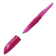 Ergonomischer Schulfüller für Rechtshänder mit Anfänger-Feder A - STABILO EASYbirdy in beere/pink - Einzelstift - inklusive Patrone - Schreibfarbe blau (löschbar)