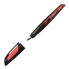 Schulfüller mit Anfänger-Feder A - STABILO EASYbuddy in schwarz/rot - Schreibfarbe blau (löschbar) - Einzelstift - inklusive Patrone