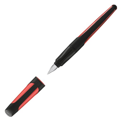 Schulfüller mit Anfänger-Feder A - STABILO EASYbuddy in schwarz/rot - Schreibfarbe blau (löschbar) - Einzelstift - inklusive Patrone