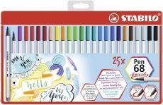 Premium-Filzstift mit Pinselspitze für variable Strichstärken - STABILO Pen 68 brush - 25er Metalletui mit Hängelasche - mit 24 verschiedenen Farben