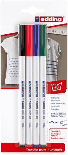 Textilpen edding 4600, Rundspitze, 1 mm, sortiert