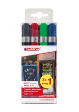 Kreidemarker edding 4095 BTS (3+1), 2 - 3 mm, schwarz, rot, blau und hellgrün.