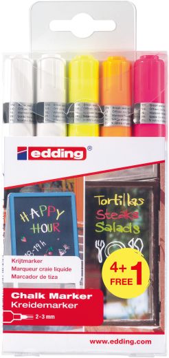 Kreidemarker 4095 BTS (4+1), 2-3 mm, 2x weiß, neongelb, neonorange und neonpink