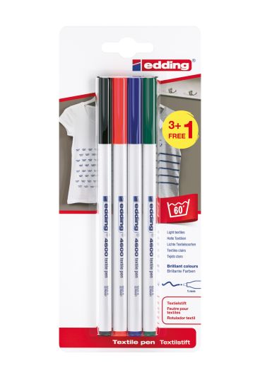 Textilpen edding 4600 BTS (3+1), Rundspitze, 1 mm, sortiert