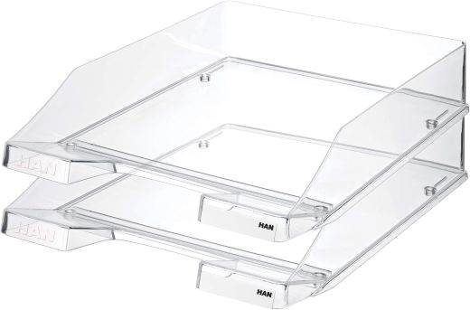 HAN Briefablage KLASSIK TRANSPARENT, 6 STÜCK, moderne, transparente und stapelbare Ablage im frischen Design bis Format A4/C4, 1026-X-23, transparent-glasklar,