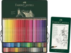 Faber-Castell Polychromos 120 Farbstifte + Castell 9000 Art + Minenschärfblock + Estompe
