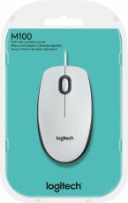 Logitech M100 - Maus - rechts- und linkshändig - optisch - 3 Tasten - kabelgebunden - USB - weiß