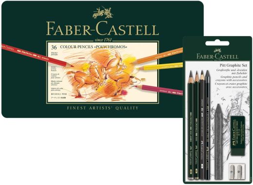 Faber-Castell 110095 - Farbstifte Polychromos 36er Metalletui und Pitt Graphite Zeichenset