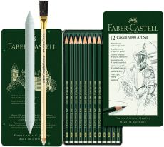 Faber-Castell 119065 - Bleistift CASTELL 9000, 12er Art Set, Inhalt 8B - 2H (12er Art Set + Estompe + Radierstift)