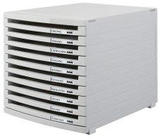 HAN Schubladenbox CONTUR – modernes und modular erweiterbares Schubladensystem, mit 10 offenen Schubladen bis Format DIN B4, lichtgrau, 1510-0-11