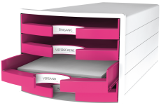 HAN Schubladenbox IMPULS 2.0 – innovatives, attraktives Design in höchster Qualität. Mit 4 offenen Schubladen für DIN A4/C4, weiß-pink, 1013-56