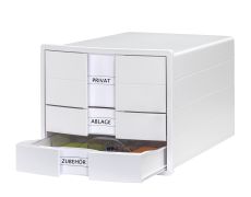 HAN Schubladenbox IMPULS – modernes Gehäusedesign für Papierformate DIN A4/C4. Mit 3 geschlossenen Schubladen und Schubladeneinsatz für DIN A4/C4, weiß, 1017-12