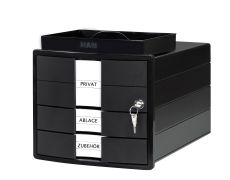 HAN Schubladenbox IMPULS – modernes Gehäusedesign für Papierformate DIN A4/C4. Mit 3 geschlossenen Schubladen und Schloss, inkl. Einsatz, schwarz, 1018-13
