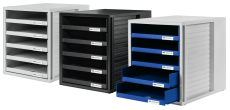 HAN Schubladenbox SCHRANK-SET – attraktives Design für Unterlagen bis DIN C4, mit 5 offenen Schubladen, schwarz, 1401-13