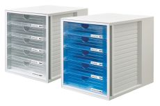 HAN Schubladenbox SYSTEMBOX – attraktives Design für Unterlagen bis DIN C4, mit 5 geschlossenen Schubladen, transluzent-klar, 1450-63