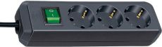 Brennenstuhl 1152900 Eco-Line Steckdosenleiste mit Schalter 3-fach schwarz 5m H05VV-F 3G1,5 3-fach Verteiler mit Schalter 5 Meter