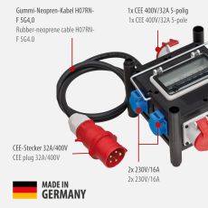 Brennenstuhl 1153690400 Kompakter Gummi-Stromverteiler/Gummiverteiler (2m Kabel, 2xCEE 400V/16A, 1x CEE 400V/32A, 4X 230V/16A, Baustelleneinsatz und ständigen Einsatz im Freien, Made in Germany)