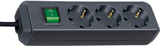 Brennenstuhl 1152300015 Eco-Line Steckdosenleiste mit Schalter 3-fach schwarz 1,5m H05VV-F 3G1,5 3-fach Verteiler mit Schalter 1,5 Meter