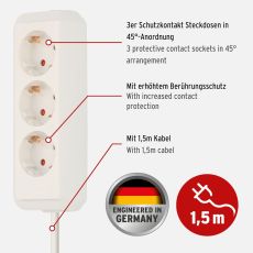 Brennenstuhl 1158610015 Steckdosenleiste 1,5m Kabellänge Eco-Line, 3-fach, weiß 3-fach Verteiler ohne Schalter